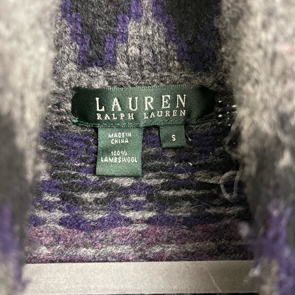 Lauren Ralph Lauren Lambswool Sweater Vest Gray Purple Aztec Western Preppy Sz S - Picture 4 of 8